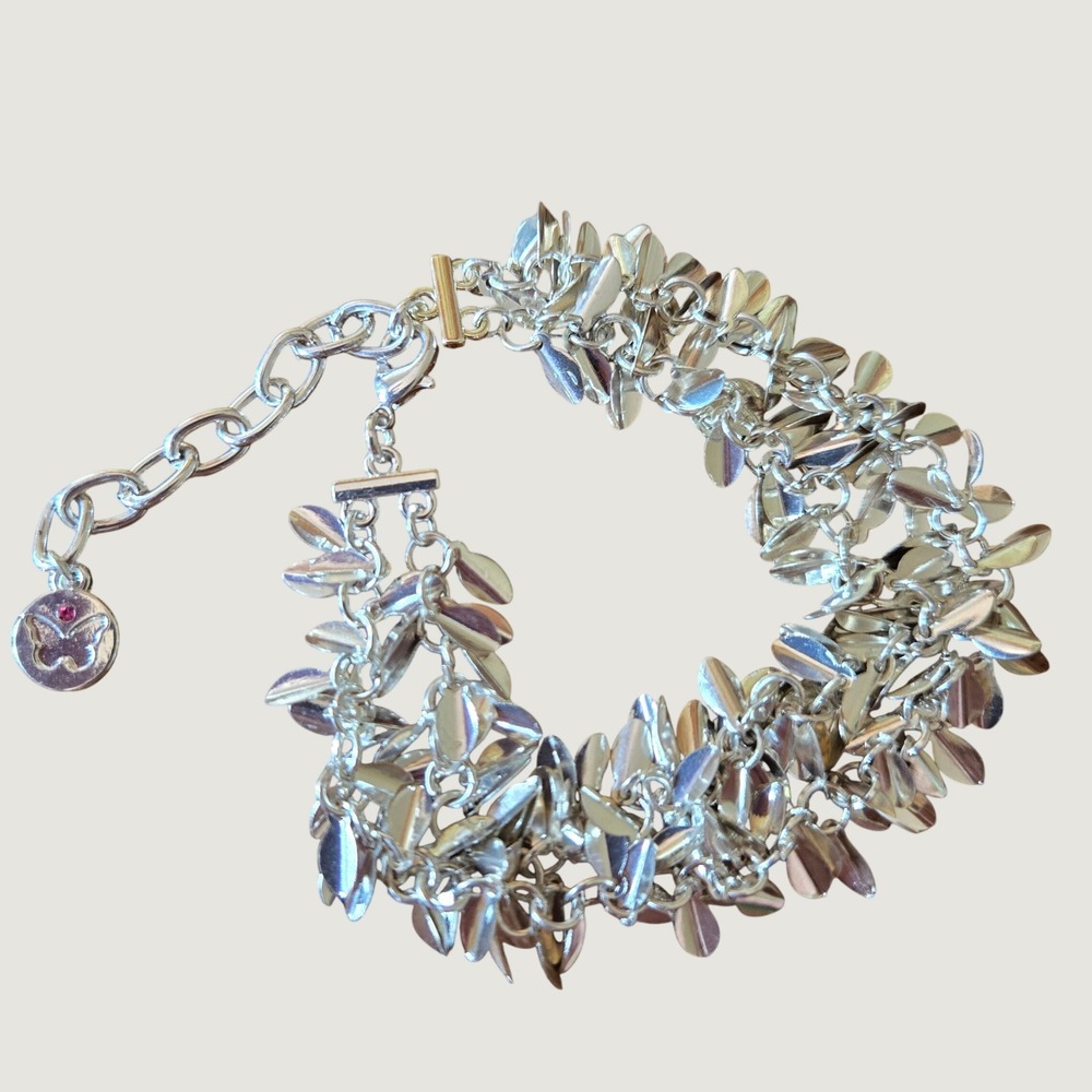 RJ Graziano Silver Tone Leaf Charm Multi Strand Adjustable Bracelet Butterfly